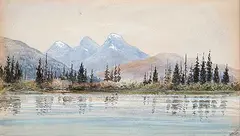 Walter James Baber, Untitled - Bow River with Three Sisters in Background, 1903, watercolour on paper
