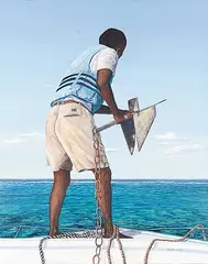 Judith E. Hall, Approaching the Reef, Belize, acrylic on canvas