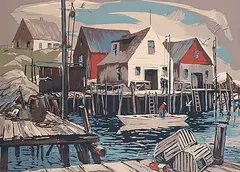 Indian Harbour, Nova Scotia by Joseph Sydney Hallam, colour silkscreen on paper board, sold Apr 2006