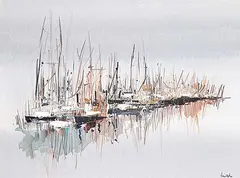 Jack Hambleton, Forests of Masts, 1966, oil on canvas board