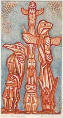 Anne Smith Hook, Kaloose Totem, Calgary, colour relief print on paper