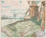 Nicholas Hornyansky, Windmills of Lower Quebec, colour etching on paper