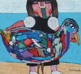 Zbigniew Stanley Kupczynski, Untitled - Girl with Colourful Bird