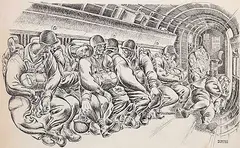 Robert Donald Bruce, Untitled - Soldiers on Plane, 1943, ink on paper
