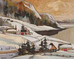 Jean-Guy Desrosiers, Hiver en montagne, oil on hard board