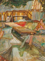 Nicholas Hornyansky, Terralta Landing ... Go Home Bay, 6 miles from Port Severn, 1962, oil on wood board