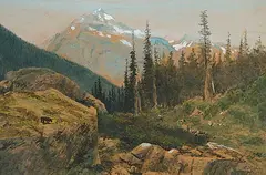 Marmaduke Matthews, Untitled - Mountain Landscape with Black Bear, watercolour on paper