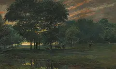 Marmaduke Matthews, Untitled - Cows Grazing at Sundown, watercolour on paper