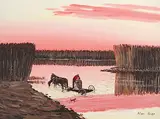 Untitled - Filling the Water Barrel by Allen Sapp, acrylic on canvas, sold Nov 2005