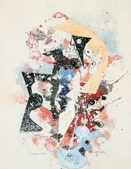 Léon Bellefleur, L'oiseau - soleil, 1979, mixed media and collage on paper