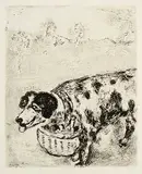 Marc Chagall, Le chien qui porte a son cou le dine de son maitre, 1927, etching on paper