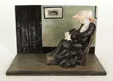 Untitled - Arrangement in Grey and Black: Portrait of the Artist's Pig by Gwen Hughes, ceramic sculpture in painted tableau, sold Nov 2005