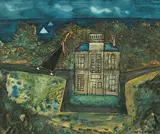 Jean Paul Lemieux, Femme et maison, 1955, watercolour on paper