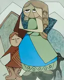 Daphne Odjig, Walking with Donald, 1981, acrylic on canvas