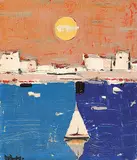 Herbert Johannes Joseph Siebner, Untitled - Mediterranean Harbour With Sailboat