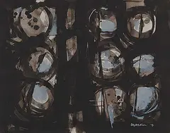 Gordon Adaskin, Untitled - Abstract With Circles, 1971, mixed media on paper