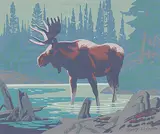A. J. Casson, Moose, colour silkscreen on paper