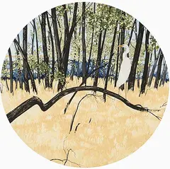 E. Alan Garrett, Untitled - Heron in Forest, 1983, mixed media on paper