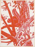 Untitled - Squirrel in Tree by Illingworth Kerr, lino block on paper, sold Nov 2005