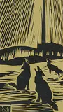 Untitled - Coyotes at Night by Illingworth Kerr, lino block on paper, sold Nov 2005