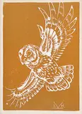 Untitled - Flying Owl by Illingworth Kerr, lino block on paper, sold Nov 2005