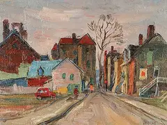 John Stanley Walsh, Untitled - Colourful Street Scene, oil on canvas board