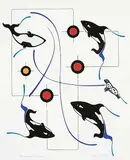 David B. Williams, Migrating Whales, 1989, hand coloured silkscreen on paper