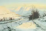 Edward Horace Thompson, Tinted with the Glow of Eventide, Skiddaw and the Veil of Keswick from above the Naddle Valley, watercolour on paper