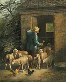 Charles Jacque, Untitled - Shepherd and his Flock, oil on canvas