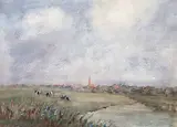 Frederic Marlett Bell-Smith, Untitled - Cows in Pasture with Village Beyond