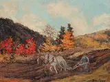 Berthe des Clayes, Autumn Plowing, Val Morin P.Q., oil on wood board