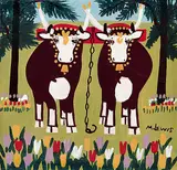 Maud Lewis, Untitled - Two Oxen, enamel on paper board