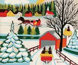 Maud Lewis, Untitled - Covered Bridge in Winter, 1965, enamel on paper board
