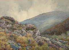 Charles MacDonald Manly, Untitled - Highland Hills, 1910, watercolour on paper board