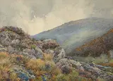 Charles MacDonald Manly, Untitled - Highland Hills, 1910, watercolour on paper board