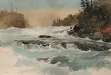 Lucius Richard O'Brien, Fishermen by Rushing River, Cameron Falls, watercolour on paper