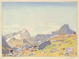Walter J. Phillips, Mount Cathedral and Mount Stephen #59, 1928, colour wood block on paper
