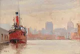 Albert H. Robinson, Montreal Harbour, 1922, oil on paper board