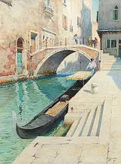 Reginald Barratt, In a Side Canal, Venice, 1911, watercolour on paper