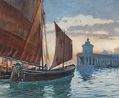 Reginald Barratt, Evening Off the Dogana, Venice, 1913, watercolour on paper