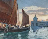 Reginald Barratt, Evening Off the Dogana, Venice, 1913, watercolour on paper