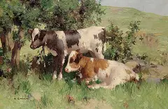 David Gauld, Untitled - Two Calves at Rest [Lulu and Fifi], oil on canvas