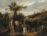 David W. Haddon, Untitled - Boy with Donkeys on a Path, oil on canvas