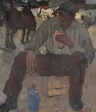Oscar Verpoorten, Untitled - Worker at Lunch, oil on canvas