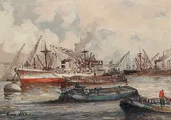 Willem Bos, Untitled - Harbour at Rotterdam, oil on canvas