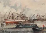 Willem Bos, Untitled - Harbour at Rotterdam, oil on canvas