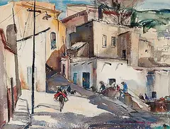 Frank Leonard Brooks, Untitled - Village Street, Mexico, 1950, watercolour on paper