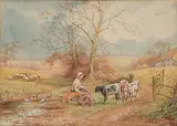 Bernard Foster, A Surrey Farmstead, watercolour on paper