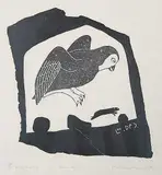 Joe Talirunili, White Owl and Lemming #24/30, 1962, block print on paper