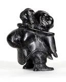 Samuel Nahaulaituq, Untitled - Mother and Child, black stone sculpture with bone inlay